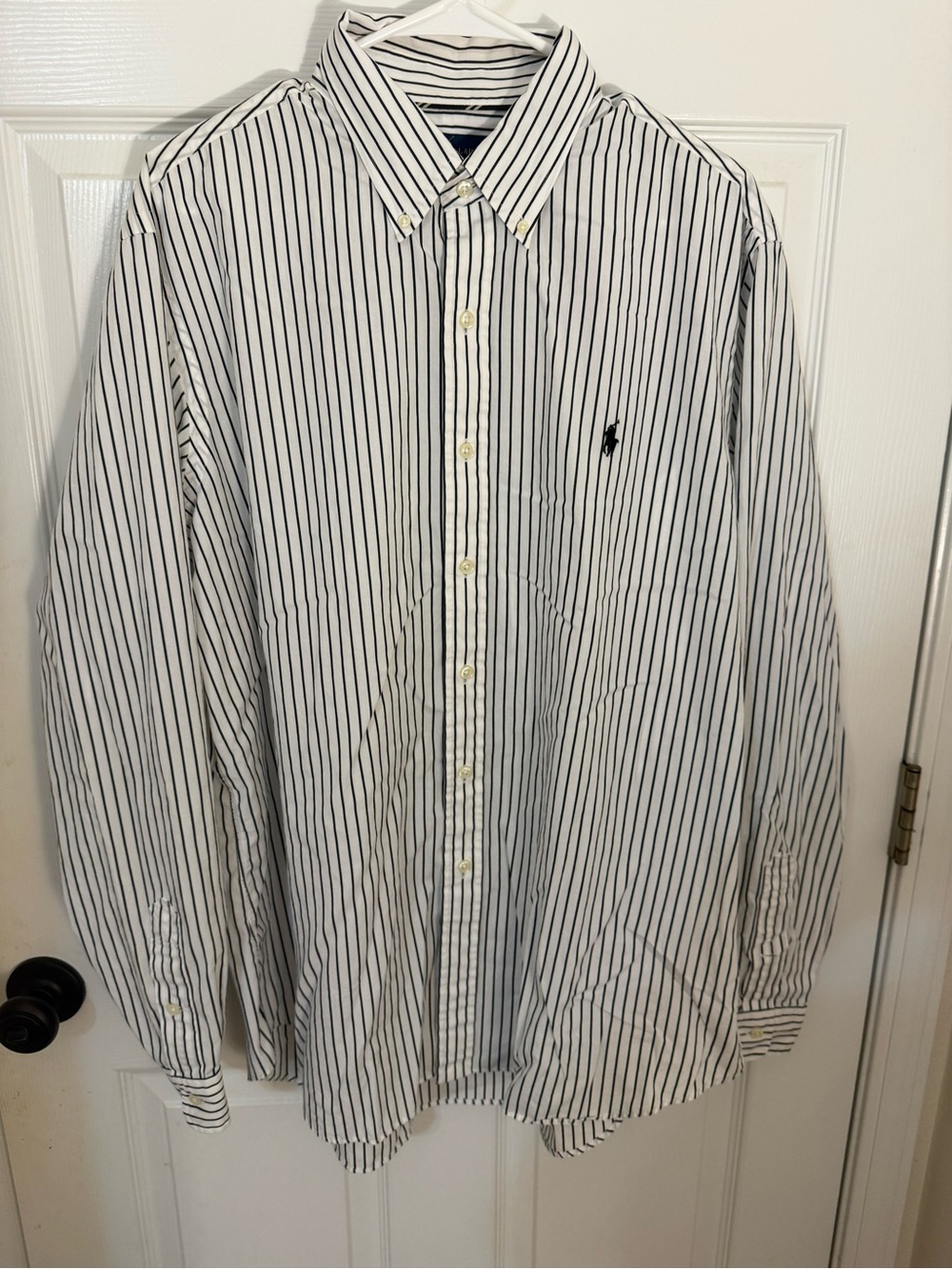 Ralph Lauren White Button-Down Shirt with Black Pinstripes
